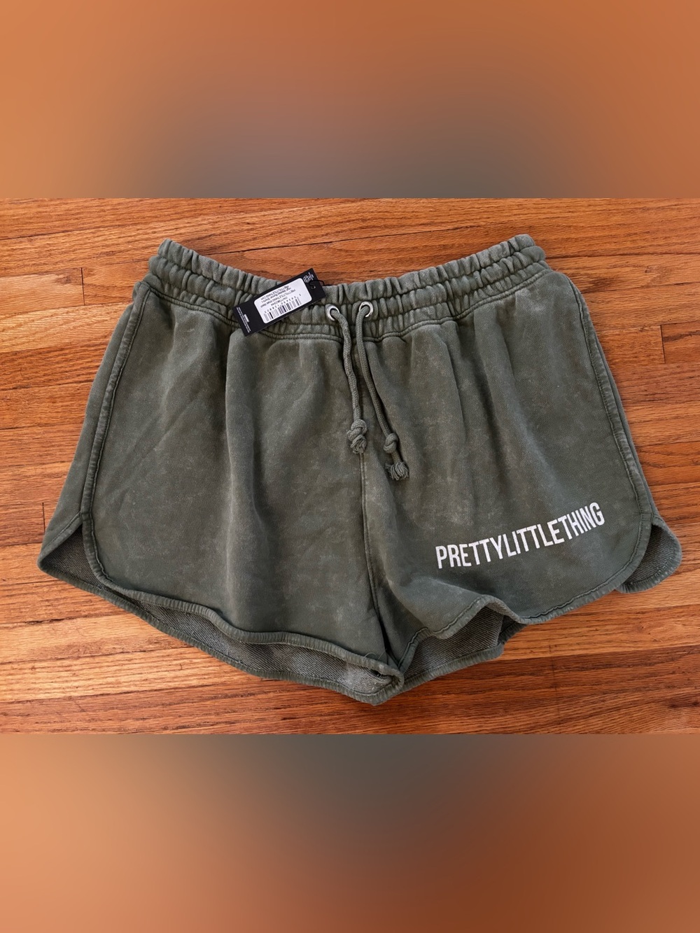 PrettyLittleThing Olive Green Drawstring High Waisted Athletic Shorts